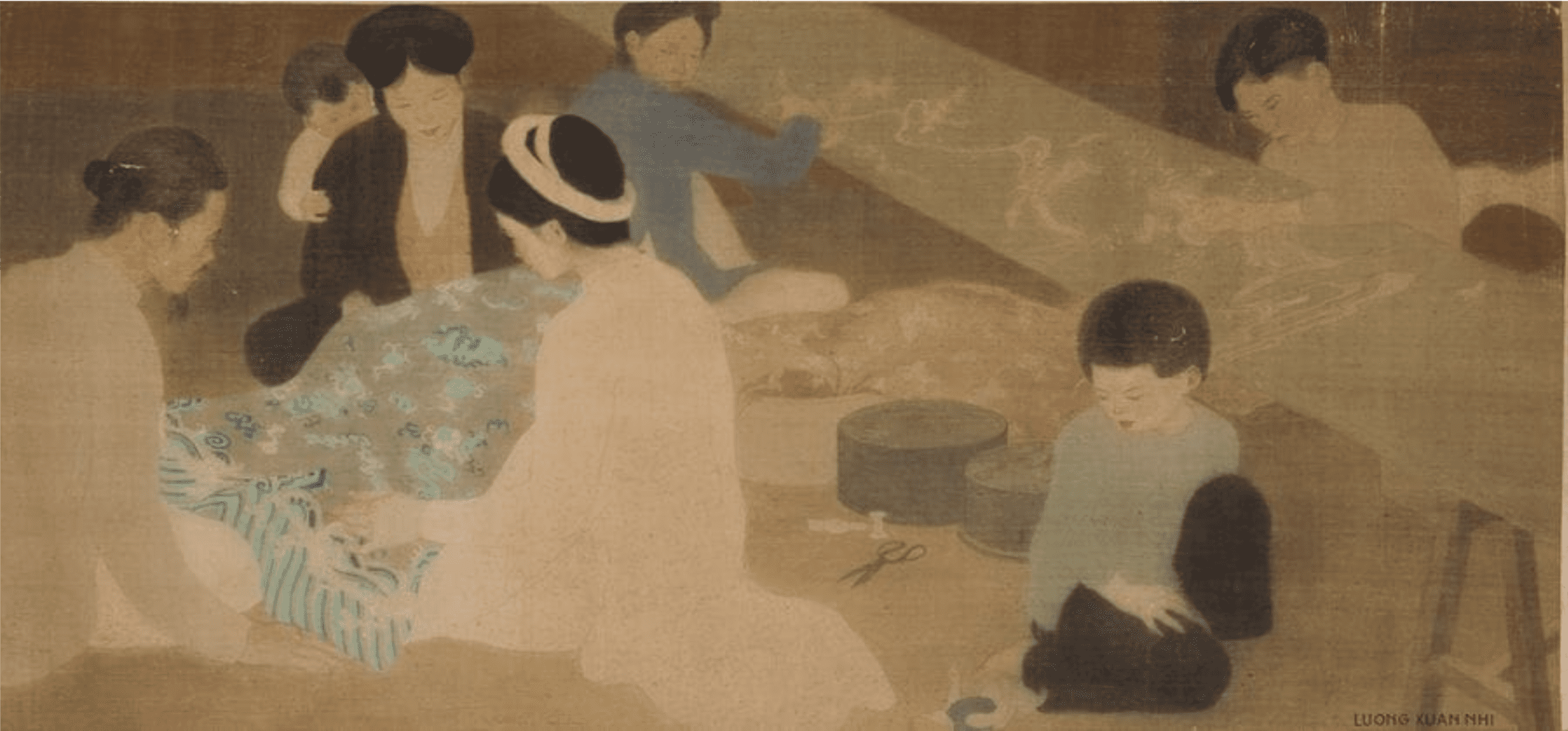 Luong Xuan Nhi, “The embroidery atelier”, ink and colours on silk, 37 x 77.5 cm. Photo: Auguttes.