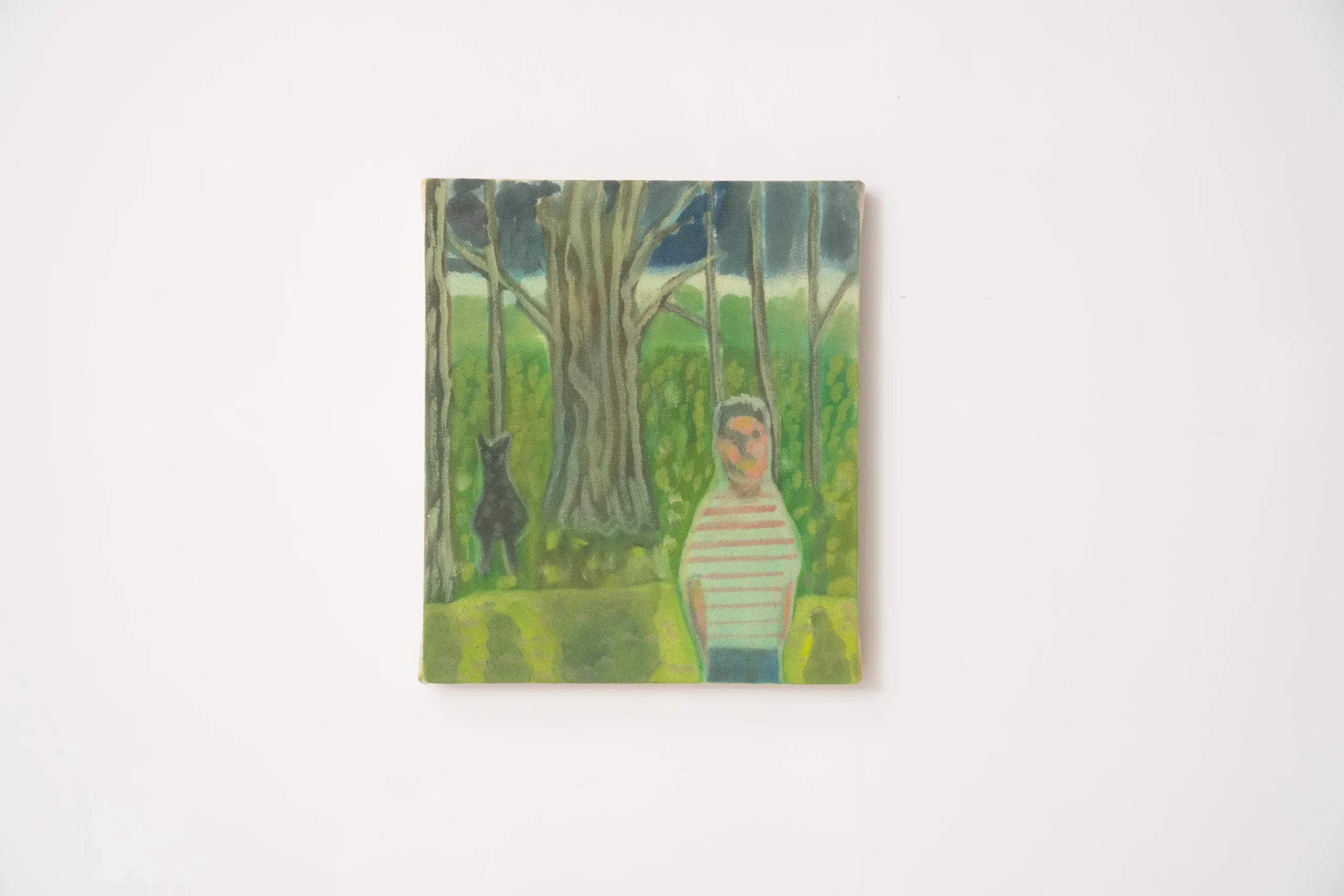 Hoang Hai, “Boy & Hound” (2026), oil on canvas, 110 x 150 cm. Photo courtesy of Gate Gate Gallery.