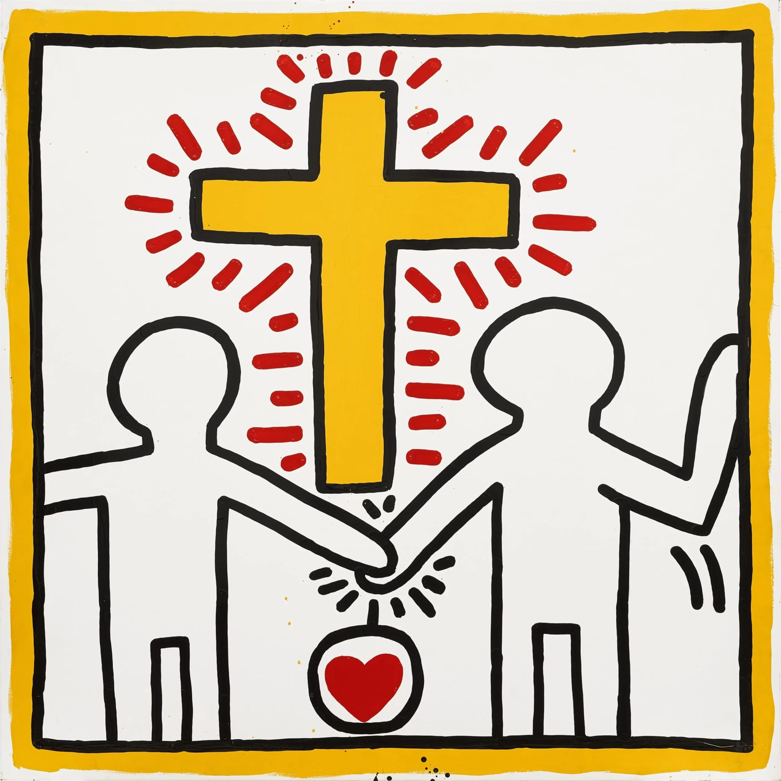 Keith Haring, “Untitled (Vô đề)” (1982), sơn men nướng trên kim loại, 109,3 x 109,3 cm. Ảnh: Sotheby’s.