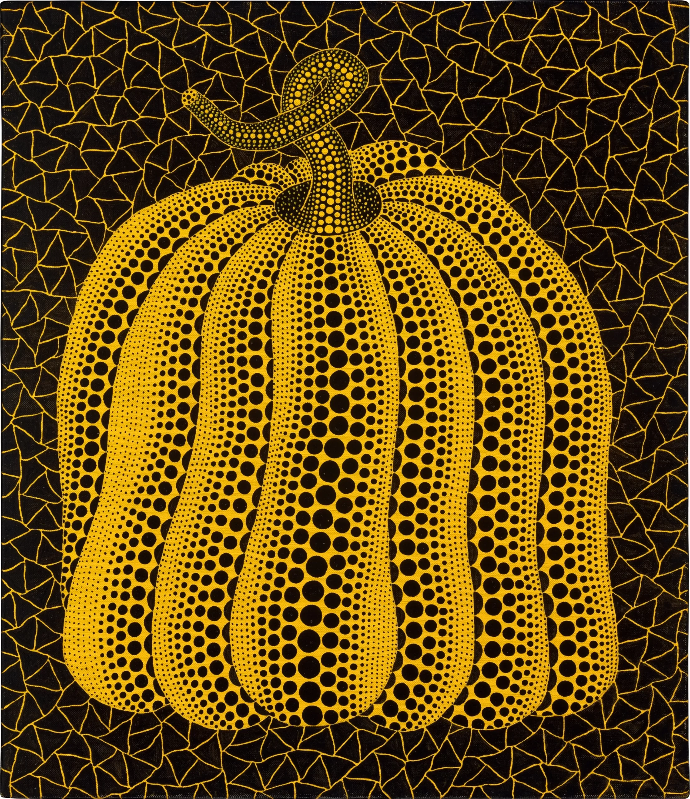 Yayoi Kusama, “Pumpkin (Bí ngô)” (1998), acrylic trên toan, 53 x 45,5 cm. Ảnh: Sotheby’s.